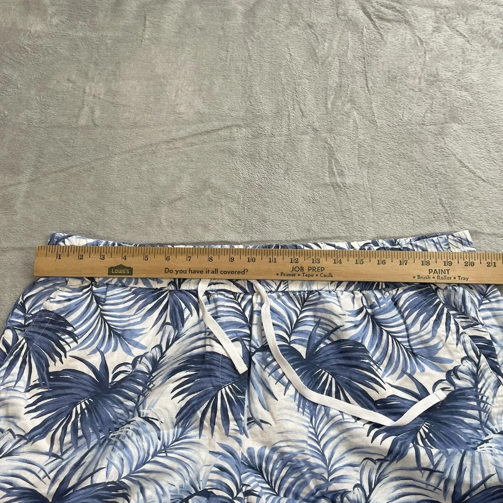 Talbots Linen Blend Shorts 2X Palm Tropical Blue White Pull On Beach